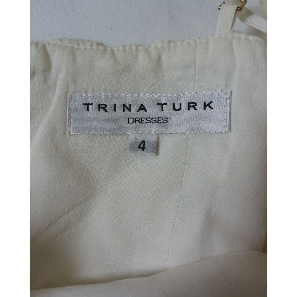 Trina Turk Ivory Eyelet Lace Sheath Dress Belted Cotton Silk 4 Homecoming - Picture 4 of 8